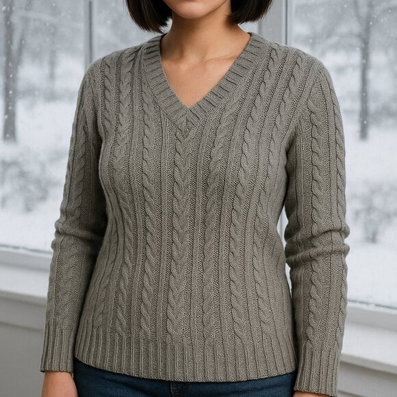 NWT Ashley by 26 International Sz XL Grey V Neck Cable Knit Sweater Winter Cozy - Picture 1 of 6